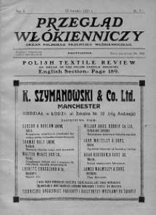 Przegląd Włókienniczy. Organ Przemysłu i handlu Włókienniczego Rzeczypospolitej Polskiej 25 kwiecień 1923 nr 7