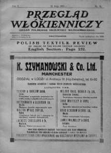 Przegląd Włókienniczy. Organ Przemysłu i handlu Włókienniczego Rzeczypospolitej Polskiej 31 maj 1923 nr 10
