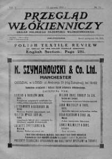Przegląd Włókienniczy. Organ Przemysłu i handlu Włókienniczego Rzeczypospolitej Polskiej 15 czerwiec 1923 nr 11