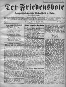 Der Friedensbote. Evangelisch-Lutherische Wochenschrift in Polen 21 sierpień 1927 nr 34