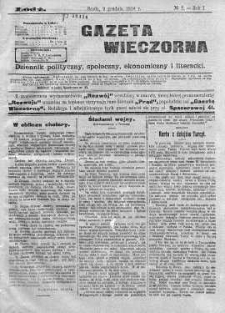 Gazeta Wieczorna. Dziennik Polityczny, Społeczny, Ekonomiczny, Literacki 9 grudzień 1914 nr 2