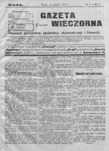 Gazeta Wieczorna. Dziennik Polityczny, Społeczny, Ekonomiczny, Literacki 11 grudzień 1914 nr 4