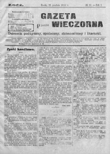 Gazeta Wieczorna. Dziennik Polityczny, Społeczny, Ekonomiczny, Literacki 23 grudzień 1914 nr 14