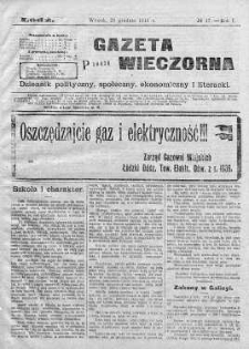 Gazeta Wieczorna. Dziennik Polityczny, Społeczny, Ekonomiczny, Literacki 29 grudzień 1914 nr 17