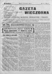 Gazeta Wieczorna. Dziennik Polityczny, Społeczny, Ekonomiczny, Literacki 30 grudzień 1914 nr 18