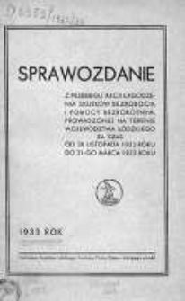 Sprawozdanie z Przebiegu Akcji Pomocy Bezrobotnym Prowadzonej na Terenie woj. Łódzkiego za 26 listopad 1932 - 31 marca 1933