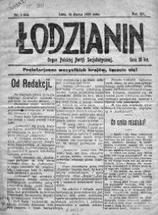 Łodzianin: Ogran Okręgu Łódzkiego Polskiej Partji Socjalistycznej 16 marzec 1919 nr 1