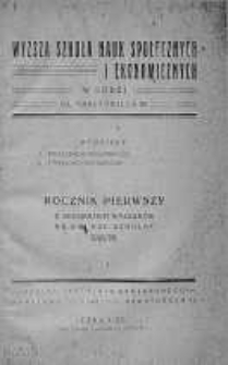 Wyższa Szkoła Nauk Społecznych i Ekonomicznych w Łodzi. Rocznik z programem wykładów na rok szkolny 1925-1926