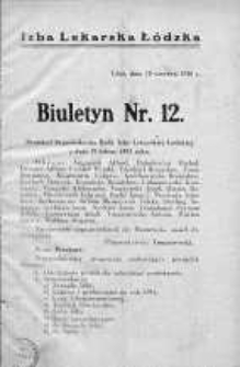 Biuletyn : Izba Lekarska Łódzka 15 czerwiec 1930 nr 12