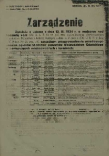 Zarządzenie. Zgodnie z ustawą z dnia 13. III. 1934 r. o nadzorze nad hodowlą koni ... / Wojewoda Gdański.