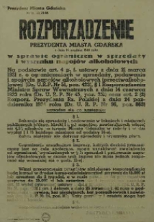 Rozporządzenie Prezydenta Miasta Gdańska z dnia 16 grudnia 1948 roku w sprawie ograniczeń w sprzedaży i wyszynku napojów alkoholowych
