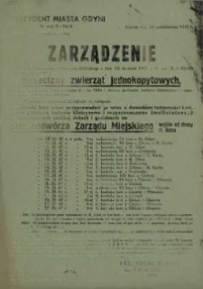 [Afisz. Incipit] Zarządzenie. W myśl zarządzenia Wojewody Gdańskiego z dnia 23. września 1947 r. ...