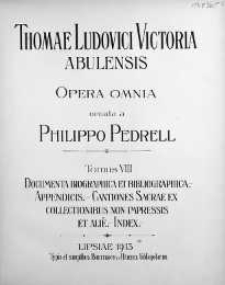 Documenta biographica et bibliographica, Appendicis, Cantiones sacrae ex Collectionibus non impressis et aliè, Index