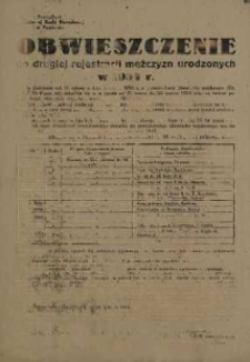 Obwieszczenie o drugiej rejestracji mężczyzn urodzonych w 1937 r.
