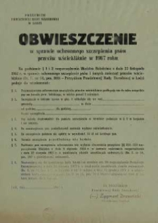 Obwieszczenie w sprawie ochronnego szczepienia psów przeciw wściekliźnie w 1967 roku