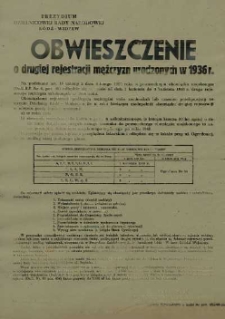 Obwieszczenie o drugiej rejestracji mężczyzn urodzonych w 1936 r. Łódź-Widzew .