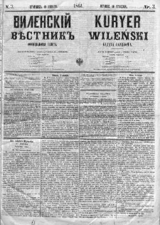 Kuryer Wileński. Gazata urzędowa, polityczna i literacka 1861, No 3