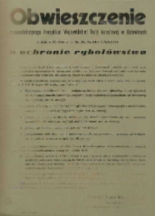 Obwieszczenie Przewodniczącego Prezydium Wojewódzkiej Rady Narodowej w Katowicach z dnia 2. VI. 1964 o ochronie rybołówstwa