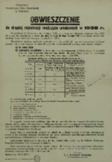 Obwieszczenie o drugiej rejestracji mężczyzn urodzonych w 1938 roku