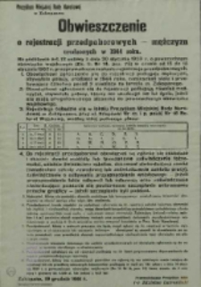 Obwieszczenie rejestracji przedpoborowych-mężczyzn urodzonych w 1944 roku