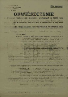 Obwieszczenie o drugiej rejestracji mężczyzn urodzonych w 1936 roku