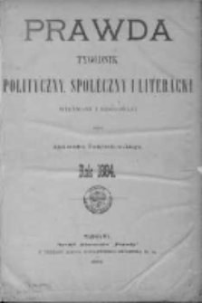 Prawda. Tygodnik polityczny, społeczny i literacki 1884, Nr 1