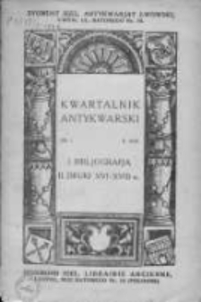 Kwartalnik Antykwarski 1929, Nr 1
