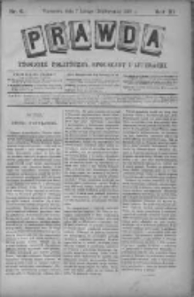 Prawda. Tygodnik polityczny, społeczny i literacki 1891, Nr 6