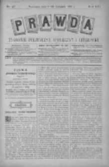Prawda. Tygodnik polityczny, społeczny i literacki 1896, Nr 47