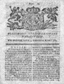 Wiadomości Uprzywilejowane Warszawskie 1763, Nr 74