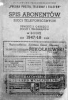 Spis Telefonów Łódzkiego Okręgu Poczt i Telegrafów na rok 1947/48