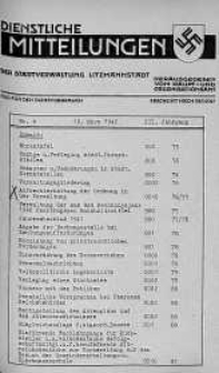 Dienstliche Mitteilungen die Stadtverwaltung Litzmannstadt 19 marzec 1942 nr 6
