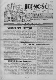 Jedność: organ Rady Okręgowej Polskich Związków Zawodowych Praca sierpień 1938 nr 8