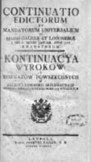 Kontinuacya Wyrokow y Rozkazow Powszechnych w Galicyi i Lodomeryi Królewstwach Wypadłych 1775