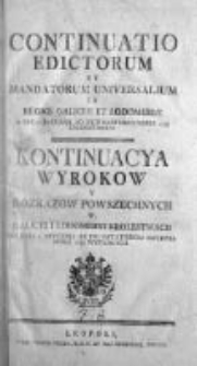 Kontinuacya Wyrokow y Rozkazow Powszechnych w Galicyi i Lodomeryi Królewstwach Wypadłych 1798