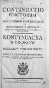 Kontinuacya Wyrokow y Rozkazow Powszechnych w Galicyi i Lodomeryi Królewstwach Wypadłych 1799