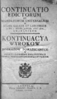 Kontinuacya Wyrokow y Rozkazow Powszechnych w Galicyi i Lodomeryi Królewstwach Wypadłych 1812