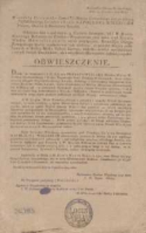 Obwieszczenie : Kommissya Okręgu Zamoyskiego, Dnia 25. Czerwca 1809 Roku