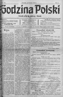 Godzina Polski : dziennik polityczny, społeczny i literacki 1 czerwiec 1916 nr 152
