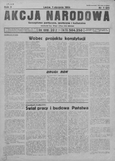 Akcja Narodowa : dwutygodnik polityczny, społeczny i kulturalny. 1935, nr 1