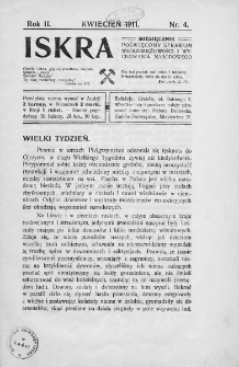 Iskra : miesięcznik poświęcony sprawom wstrzemięźliwości i wychowania narodowego. 1911, nr 4