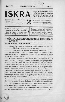 Iskra : miesięcznik poświęcony sprawom wstrzemięźliwości i wychowania narodowego. 1913, nr 4