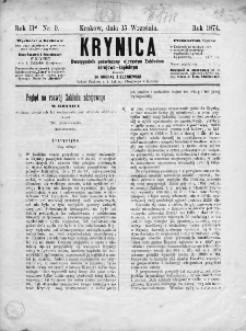 Krynica : dwutygodnik poświęcony ojczystym zakładom zdrojowo-kąpielowym. 1874, nr 9