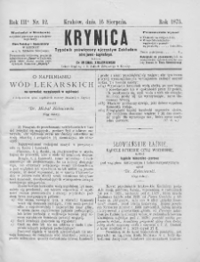 Krynica : tygodnik poświęcony ojczystym zakładom zdrojowo-kąpielowym. 1875, nr 12