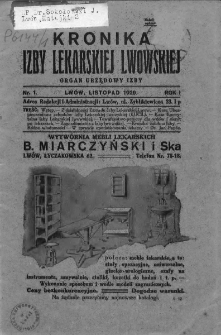 Kronika Izby Lekarskiej Lwowskiej : organ urzędowy Izby. 1929. Nr 1