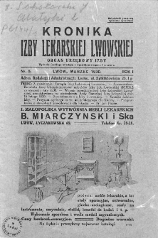 Kronika Izby Lekarskiej Lwowskiej : organ urzędowy Izby. 1930. Nr 5