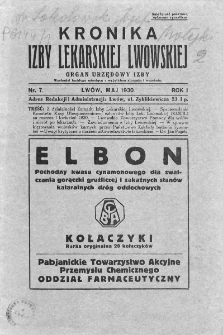 Kronika Izby Lekarskiej Lwowskiej : organ urzędowy Izby. 1930. Nr 7