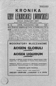 Kronika Izby Lekarskiej Lwowskiej : organ urzędowy Izby. 1930. Nr 10
