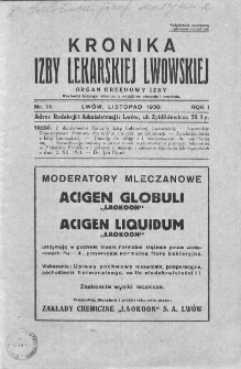 Kronika Izby Lekarskiej Lwowskiej : organ urzędowy Izby. 1930. Nr 11