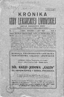 Kronika Izby Lekarskiej Lwowskiej : organ urzędowy Izby. 1931. Nr 1